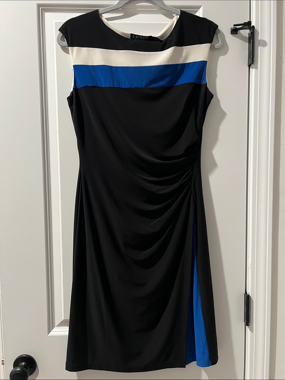 Lauren Ralph Lauren Black Midi Sheath with Blue and Cream Panels